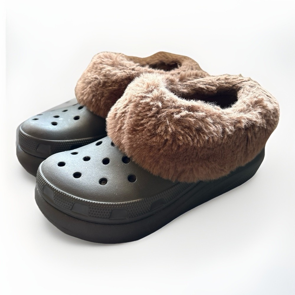Crocs Furever Crush Sherpa‎ Lined Platform Clogs Brown Platform W 8 M 6